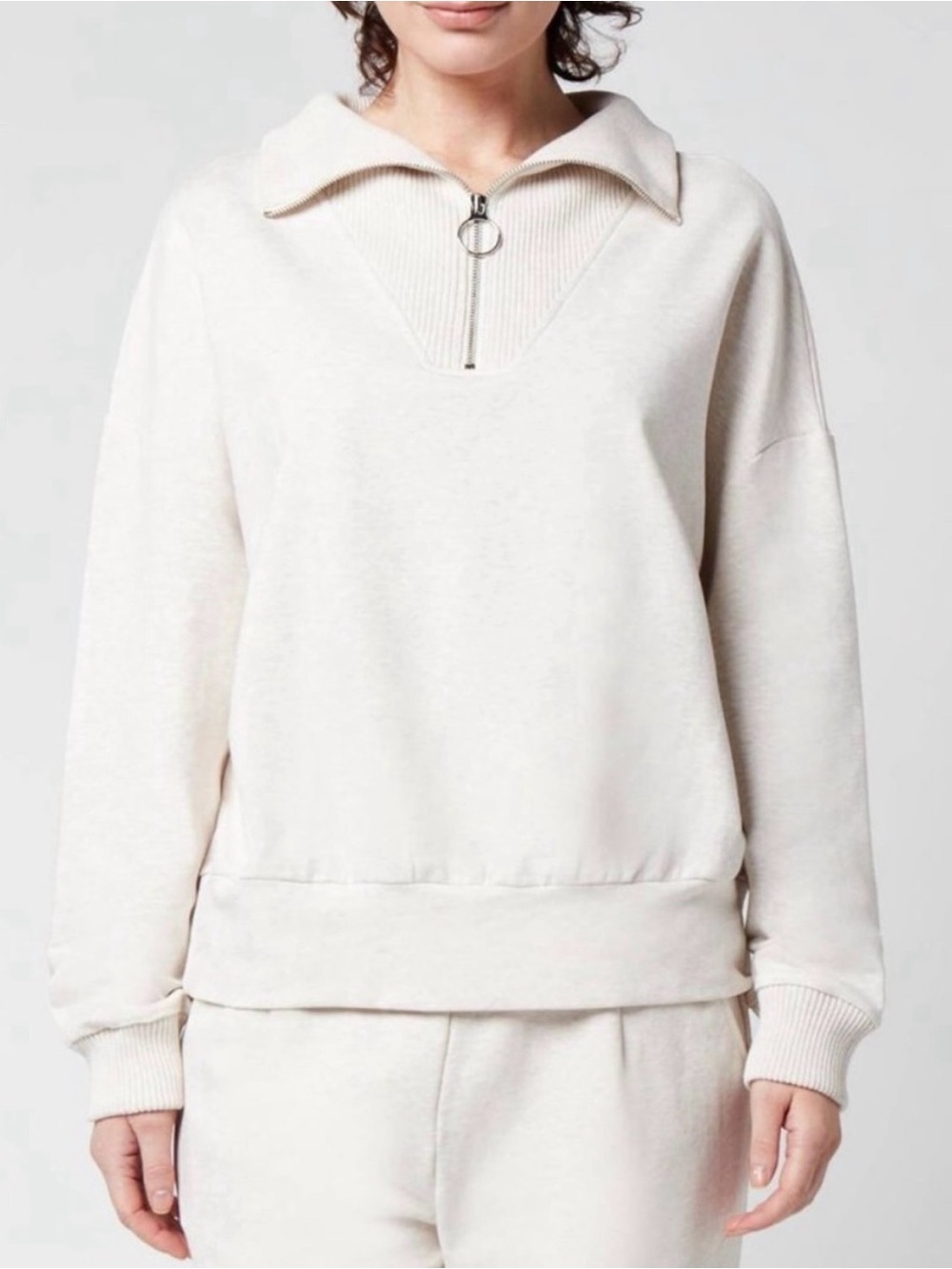Varley Ivory Marl Miller Sweatshirt Half Zip Like New Size XS